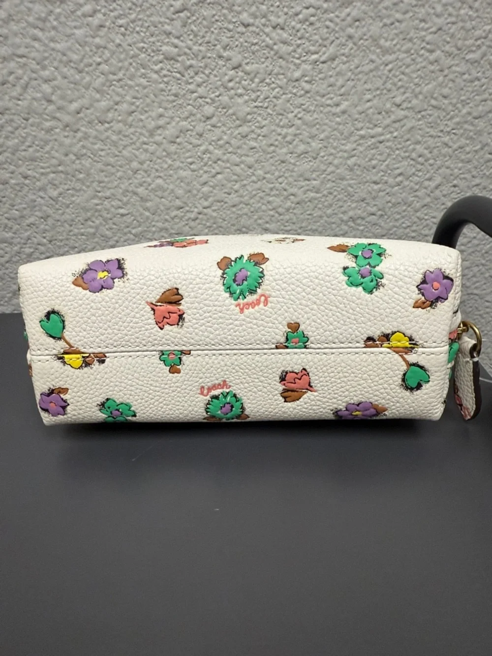 Coach White Floral Zip Cosmetic Pouch with Multicolor Blooms